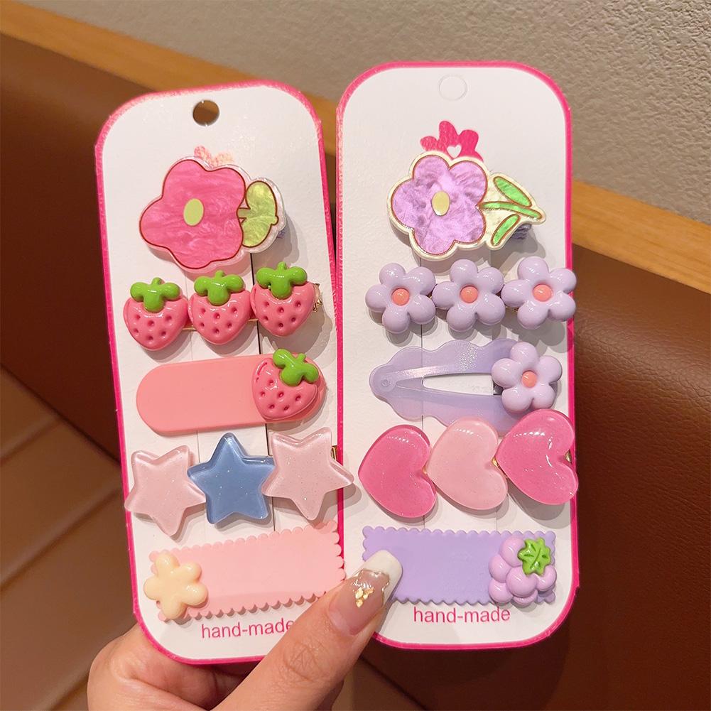 5pcs/set Dopamine Colorful Children's Hair Clip Cute Cartoon Flower Heart-shaped Hairpin Bangs Hair Clip Headwear Hair Accessories