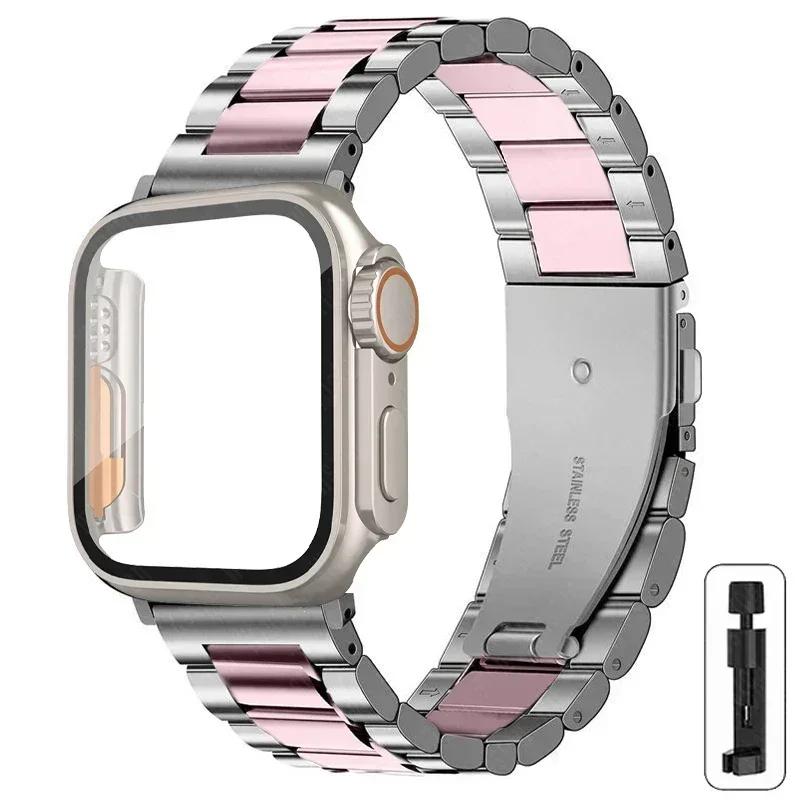 Armband i rostfritt stål + Ultrafodral för Apple Watch-band 10 42 mm 46 mm 44 mm 45 mm 41 mm 40 mm metallarmband för iwatch-serien 9 8 7 6 SE