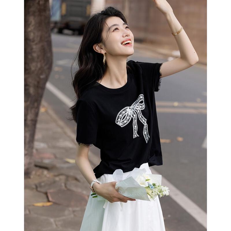 Demana Bowknot Print Short Sleeve T-Shirt S