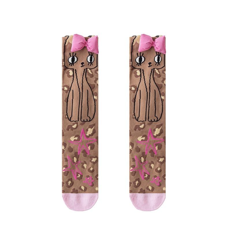 Pink Three-dimensional Socks Featuring Children's Cartoon Animals, Slimming and Boneless Legs, Color-matched Long Socks, Trendy and Fashionable.