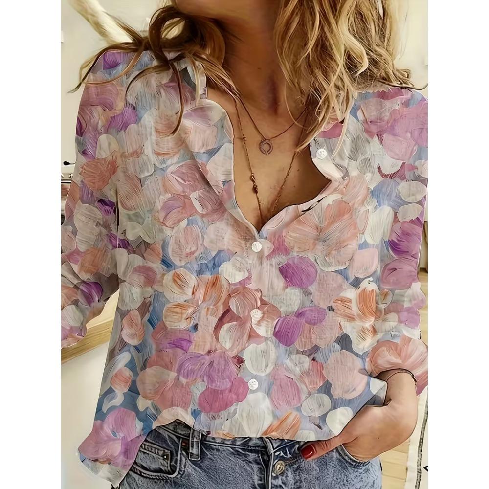 Women 2026 Autumn Blouse Multi Colored Floral Print Lapel Button Up Women's Shirt Long Sleeve Elegant Daily Office Ladies Blouse
