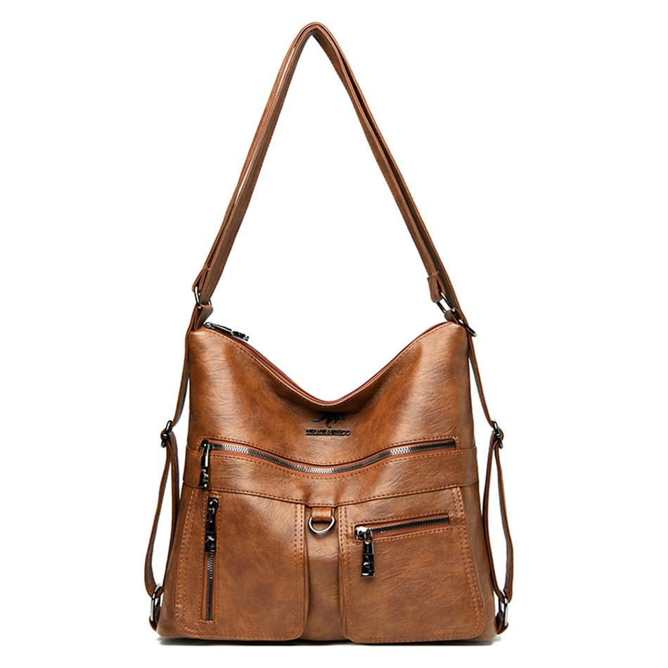 

Роскошные кожаные сумки высокого качества, женские сумки, дизайнерские многофункциональные сумки на плечо для женщин, дорожная рюкзак коричневый