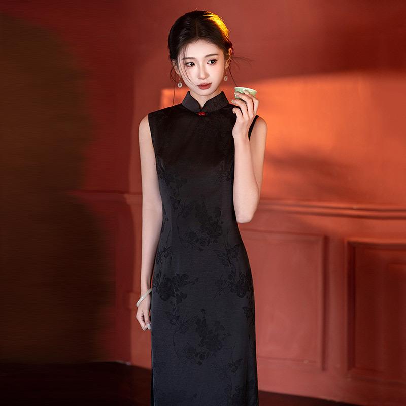 Sleeveless black national style new Chinese long improved cheongsam 1011 new young women's high-end dress summer