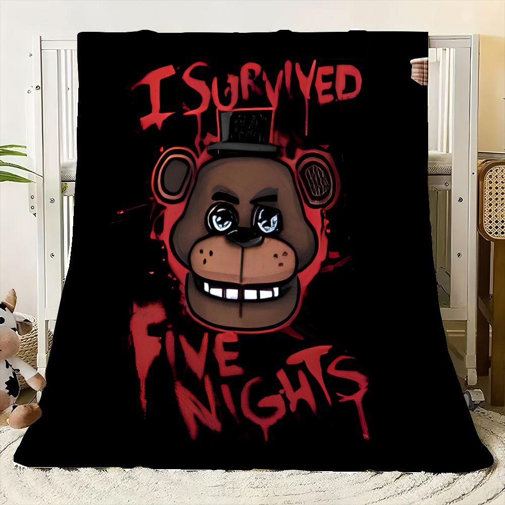 I Survived Five Nights Horror-Themed Cartoon Bear Blanket – Cozy Soft Fleece Throw with Unique Design, Perfect for Fans of Survi