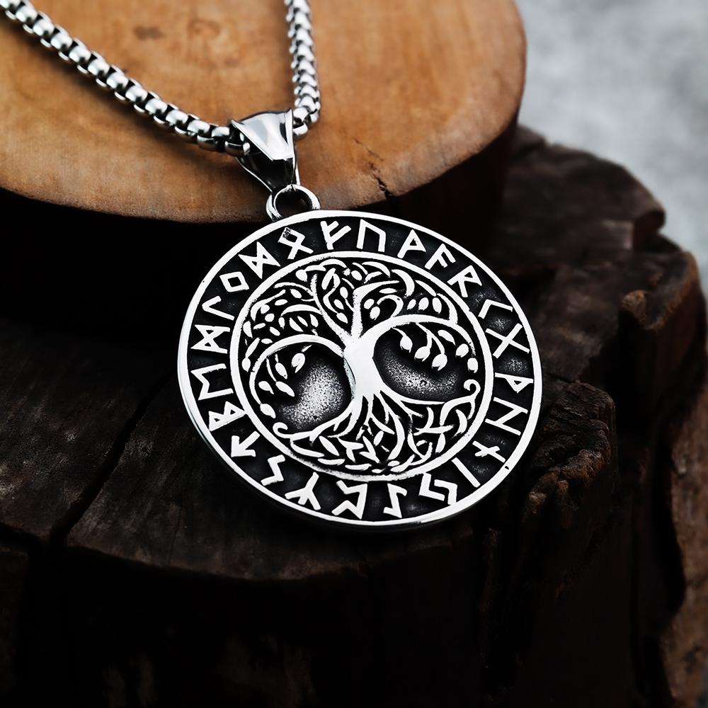 Vintage Nordic Viking Tree of Life Personalized Rune Fashion Versatile Single Item Men's Pendant Titanium Steel Jewelry