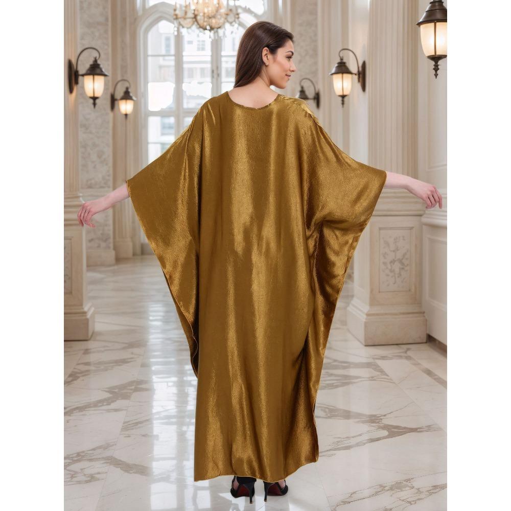 Gold Luxury Beach Dress Woven Holiday Robe Loose Plus Size Turkish Kaftan Dress