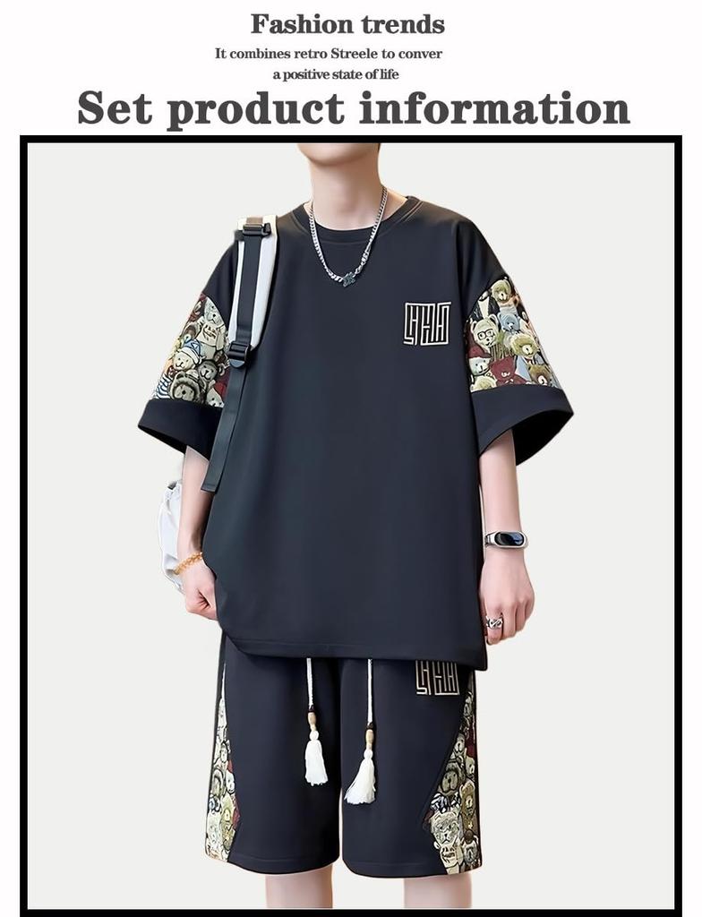 MEINPU Καλοκαιρινό Κοντομάνικο και Μεγάλες Μεγέθη Λείο Τοπ και Ανδρικό Σετ, Μπλουζάκι Παντελονάκι, Μεγέθη, Απορρόφησης Ιδρώτα, Γρήγορου Στεγνώματος, Άνετο, Σορτς, Αθλητικά Ρούχα,