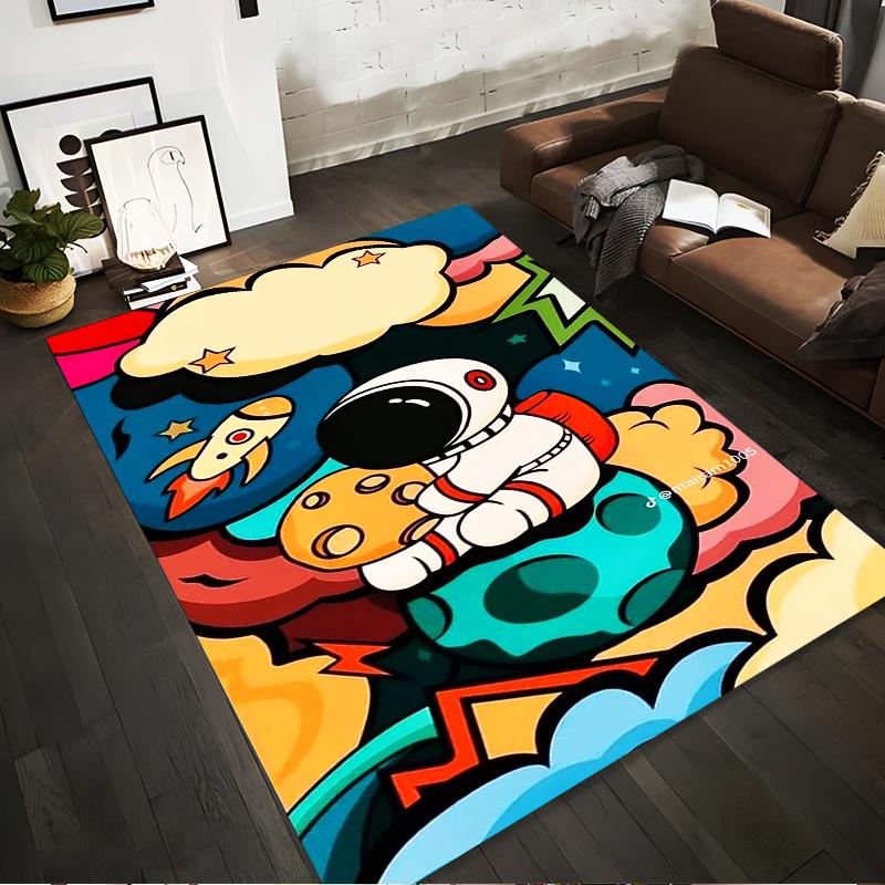 

Cartoon Astronaut on Colorful Planet Space Theme Carpet for Kids Suitable for use as an anti-slip for living room bedroom sofas 40x60cm( 15x23in )