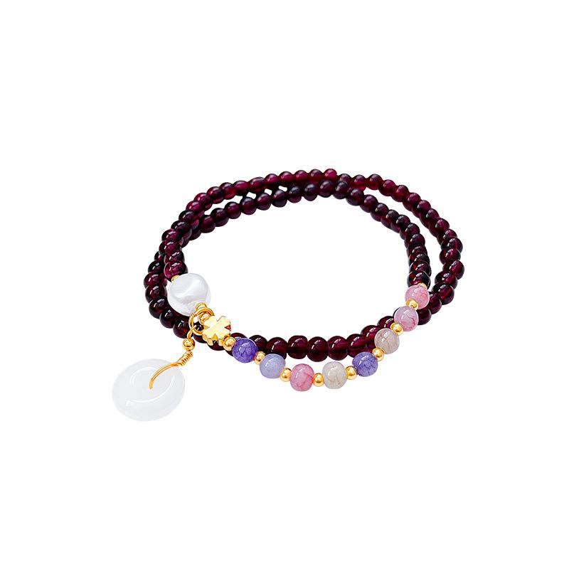 New Chinese Garnet Beaded Double Bracelet Women's Summer Spice Girl Bracelet Antique Hand