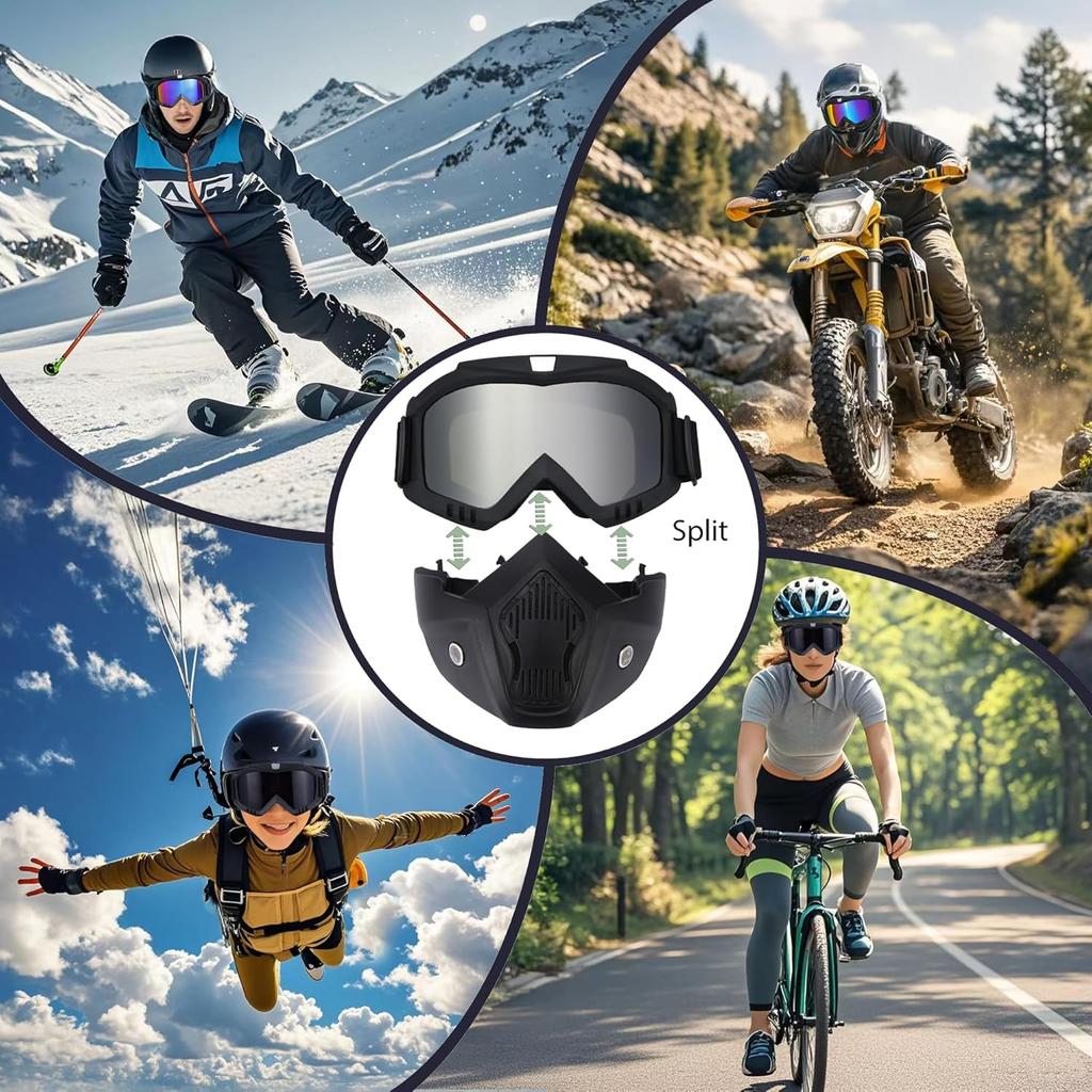 Paintball Mask Anti Fog,Motorcycle Helmet Riding Goggles Glasses with Removable Face Mask,Adjustable Motocross Eyewear