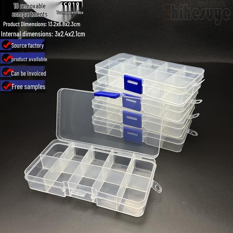 10-Grid Detachable Plastic Storage Box for Tools and Accessories