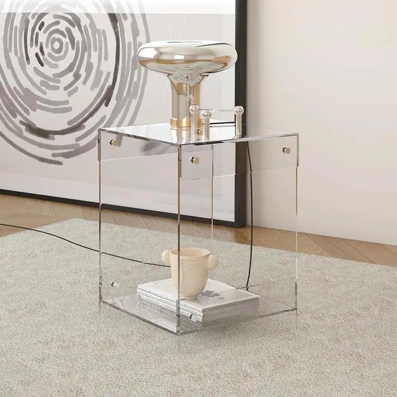 Modern Design Nordic Simple Double-layer Coffee  Acrylic Transparent Bedside Table Side   Small Household Tea Cabinet