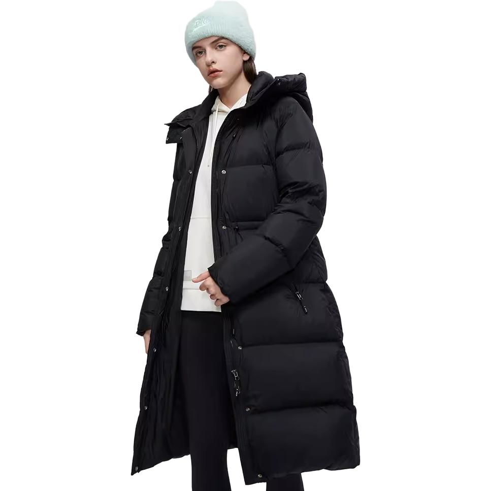 Fila Fusion Uniform Sports Lifestyle Collection 2023 Winter Fashion Warm Windproof Long Hooded Down Jacket Women outerwear Black T11W345904FBK