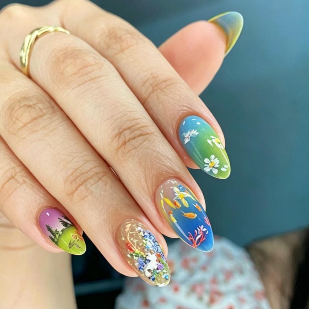 Four Seasons Scenery Nail Art Patch Natural Flower Nail Art Patch Removable Wearable Nail