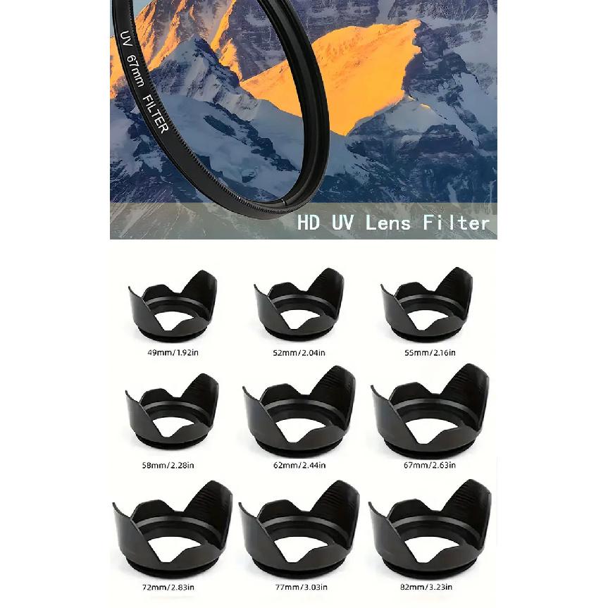 MYOBO Camera HD UV Filter + Len Hood + Lens Cap - 49 52 58 55 62 67 72 77 82 mm for DSLR SLR Camera Universal Lente Protector Ki