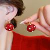 14K Gold Plated Copper Red Enamel Polka Dot Ball Hoop Earrings For Women Girls Casual Fashion Jewelry