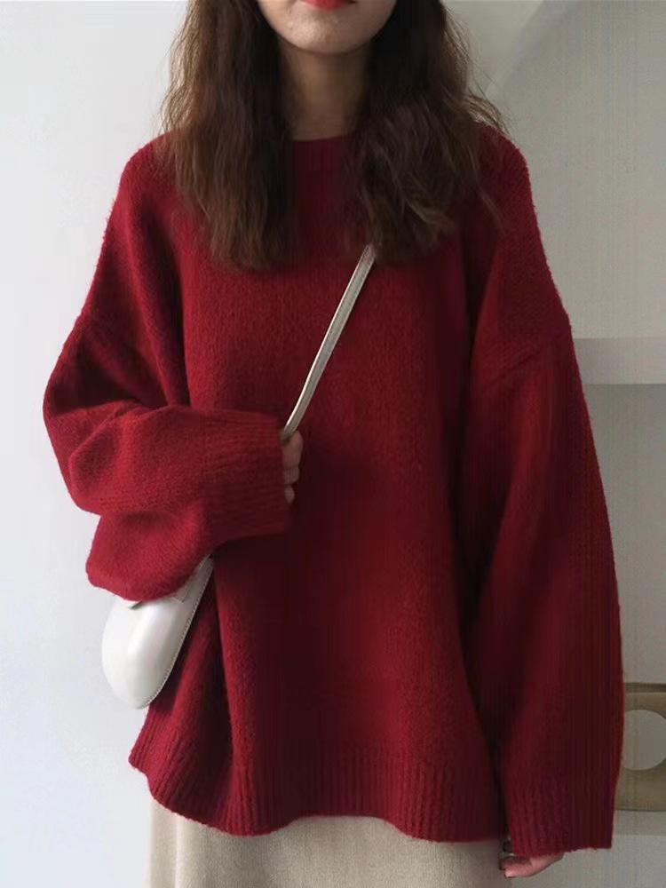Korean Heavyweight Round Neck Sweater - 2026 Autumn/Winter Loose Knit Wool Pullover