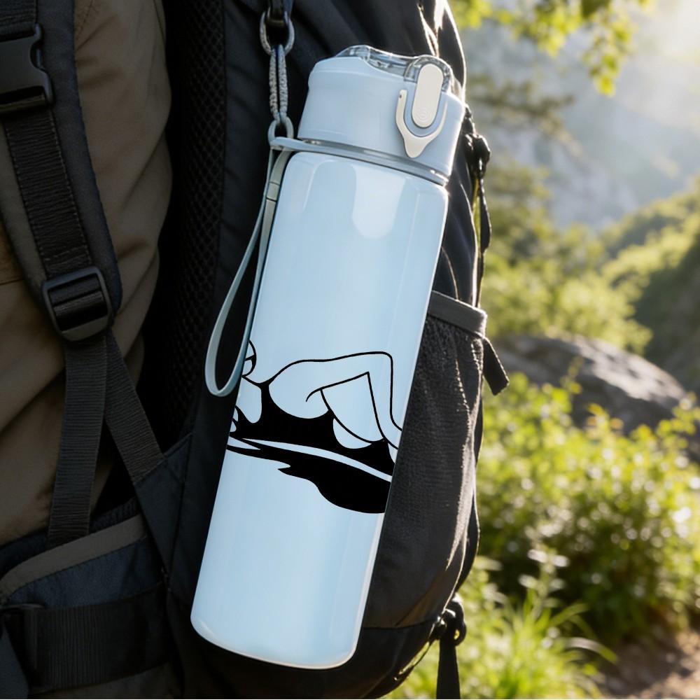 1PC Swimmer Monochrome Silhouette 750ml Color Plastic Sports Water Bottle Leakproof Flip Straw Lid Suitable for Sports Office Home Use
