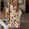 Europe, America, spring and summer new casual fashion flower print loose suspender short round neck medium and long dress