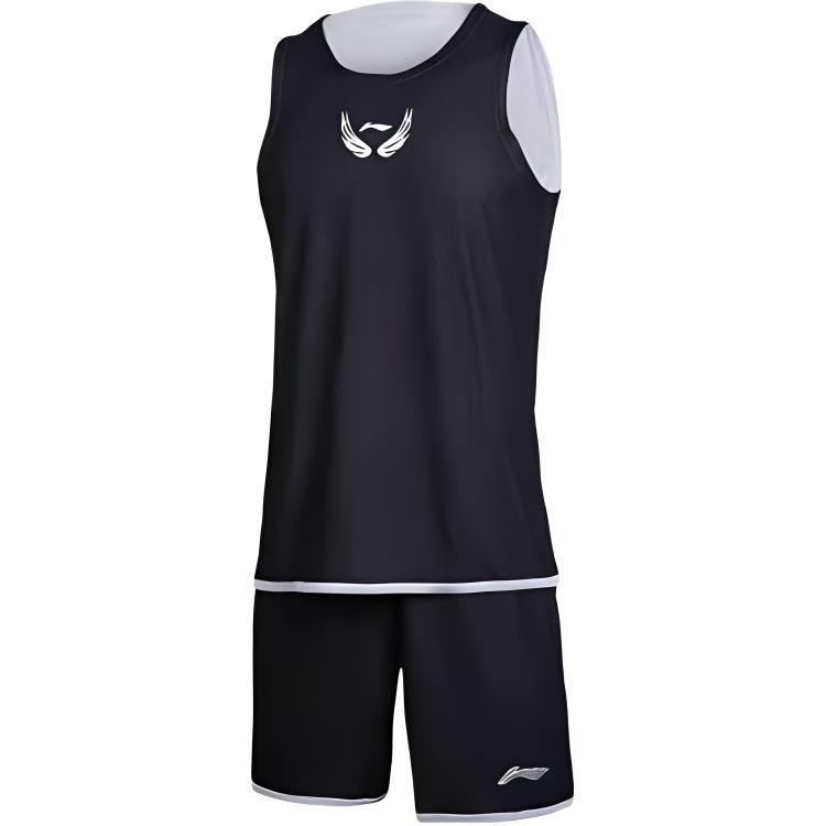 Li-Ning Printed Comfortable Quick-Dry Reversible Breathable Basketball Suit Unisex suit White Black YATT173-1