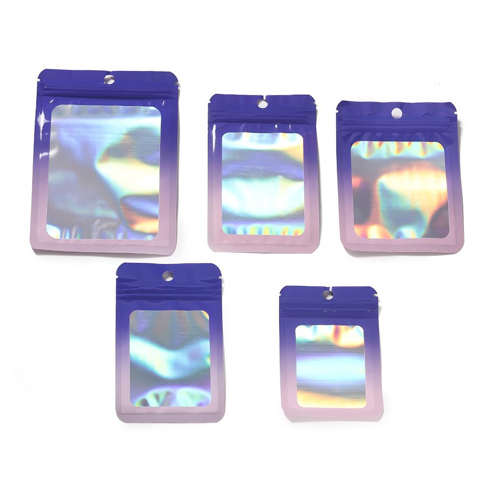 50pcs Thicken Ziplock Bags Gradient Holographic Laser AB Color Plastic Pouch for DIY Jewelry Storage Pouch Zip Lock Bag