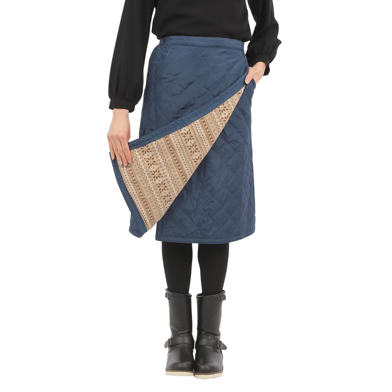 

Женская юбка, длинная, стеганая, с подкладкой из флиса, с рисунком Луковый крест , 70 см, (Размер M, Темно-синий)