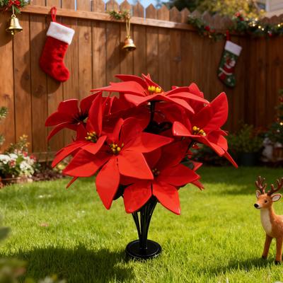 Fiori di Natale Artificiali 7 Teste Poinsettie Finte Bouquet per Vasi da Tavola Natalizi Riempitivi Fioriere Portico Esterno Interno Decorazione