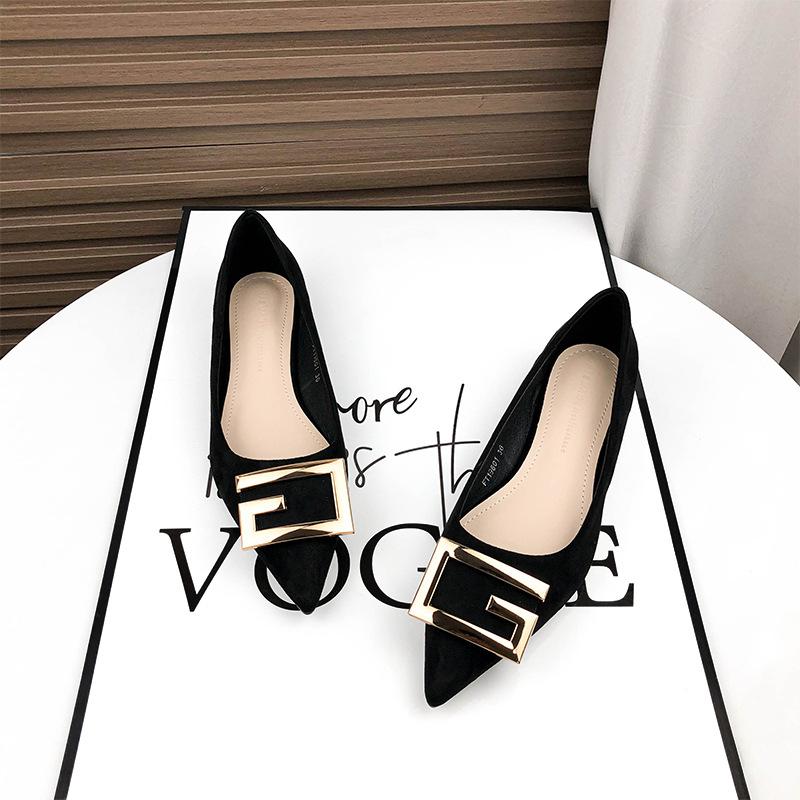 

Женские летние черные туфли-лодочки с острым носком, темпераментные, со стразами, замшевые, универсальные, на мягкой подошве 34