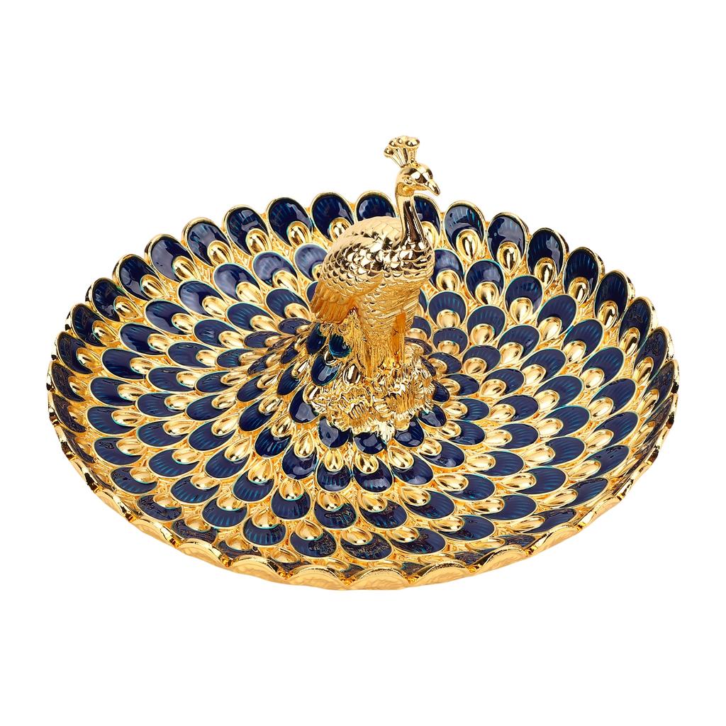 Tavă Rotundă de Servire Formă Păun Farfurie Metalică pentru Gustări Fructe Deserturi Depozitare Decor Masă Acasă Bufet Hotel Bar