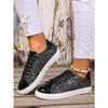 2025 Summer New Arrival Plus Size Sequined Front Lace-Up Solid Color Oversized Sneakers