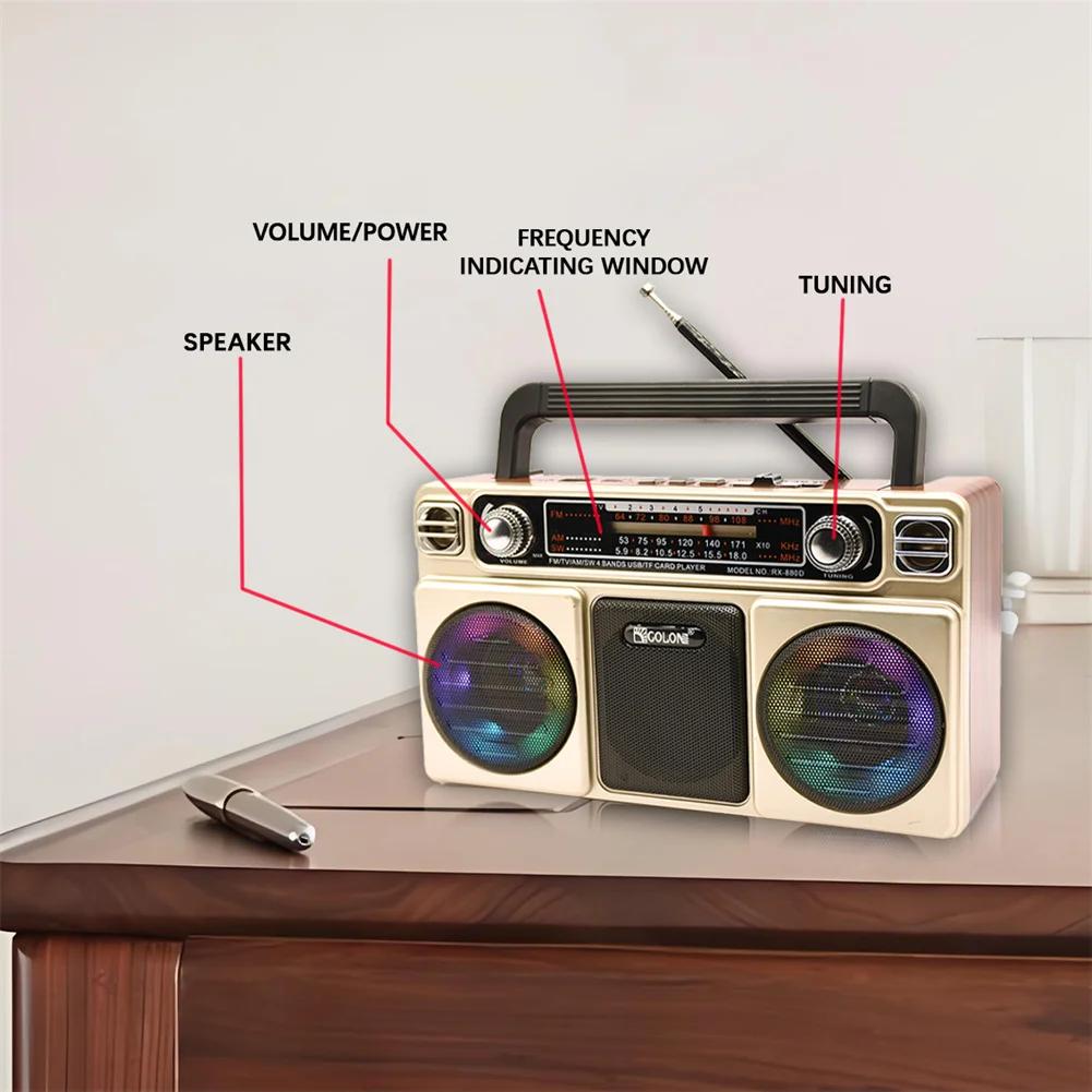 High Quality Retro Portable Radio USB TF AM FM SW Multiband Vintage Home Card Radio Bluetooth Speaker With Light Rechargeable DC