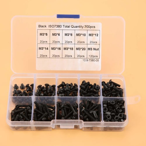 300-Piece Hex Socket Button Head Bolt Set, M3 Universal Size, 9 Lengths, Hex Screws, Button Head Bolts and Nuts, Alloy Steel, Repair Tool, Carbon Stee