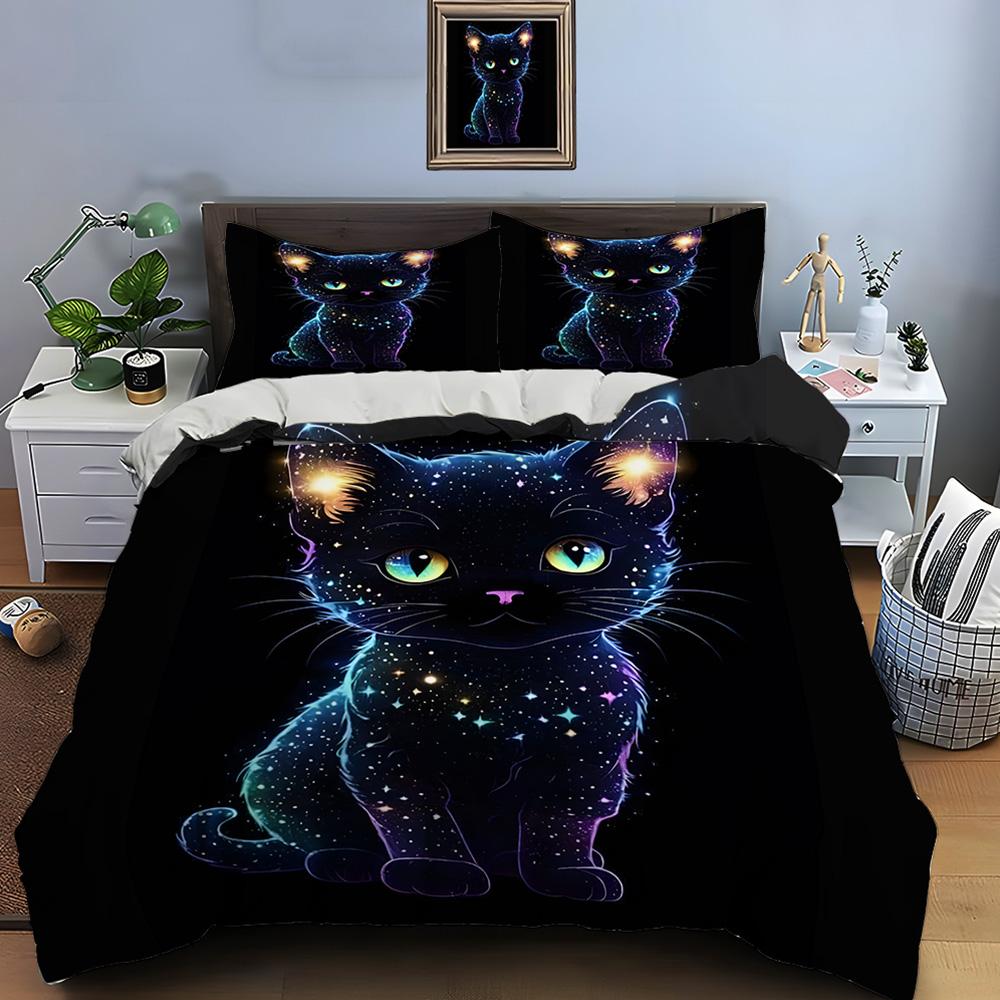 Black Cat Print Bedding Set Duvet Cover 1 Duvet Cover 2 Pillowcases Adult and Kids Bedding Set Luxury Comforter Bedding Sets