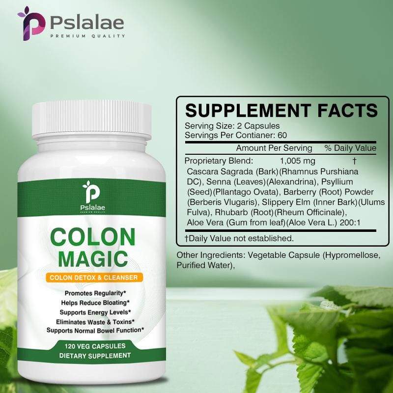 Pslalae Capsules naturelles de nettoyage intestinal, contenant de la cosse de psyllium et de la feuille de séné, soulagent les ballonnements et nettoient le tube digestif.