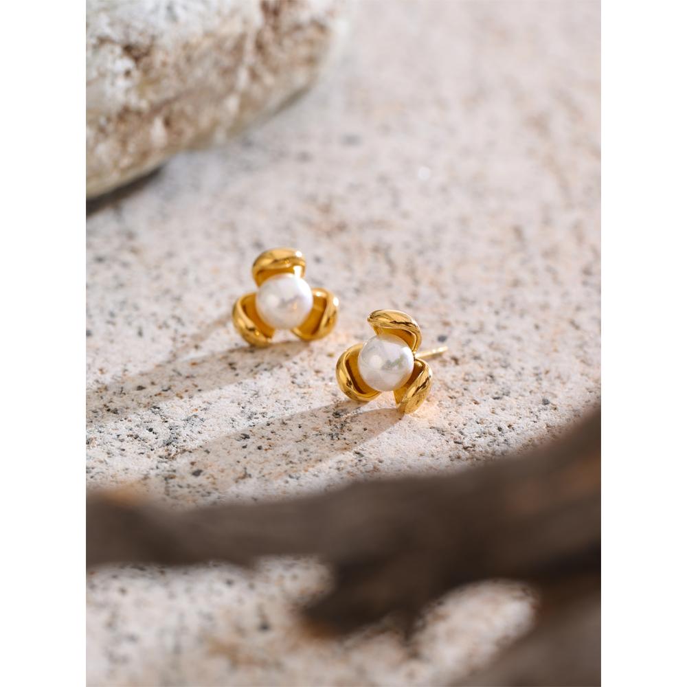Eetit Beliebte simulierte Perlen Blume Ohrstecker für alle Anlässe 316L Edelstahl Vielseitiger täglicher schicker Schmuck
