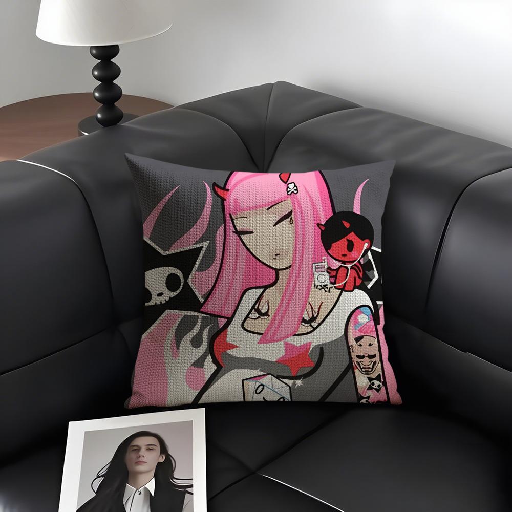 T-Tokidoki Girll Cute Cushion Cover Natural Linen Organic Fabric Double-Sided Printing Sofa Home Decor Gift Pillow Case