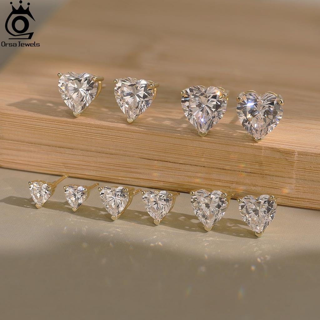 ORSA JEWELS Shiny and Romantic 925 Silver Stud Earrings with a Heart Zirconia, the Ultimate Jewelry for Valentine's Day LZE55