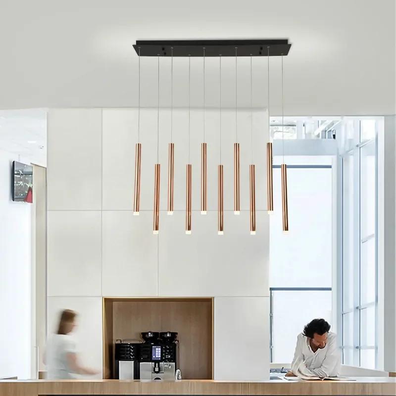 LED Restaurant Pendant Lamp Nordic Long Downlight Kitchen Dining Room Table Modern Black Hanging Chandelier Office Cafe Lighting