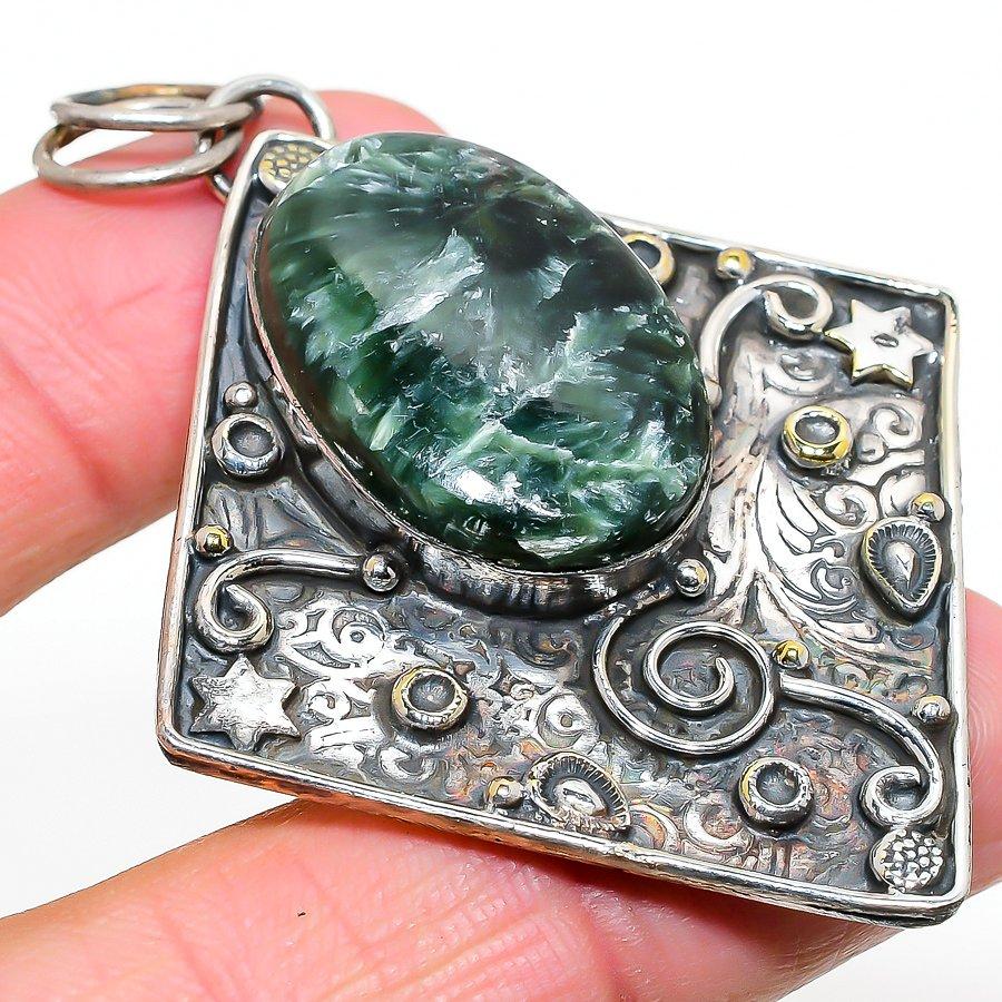 

Подвеска из натурального серафинита, ручная работа, серебро 925 пробы, 2,68 дюйма, h3s90