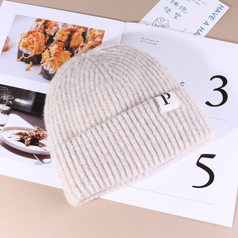 Autumn and Winter Warm P Letter Versatile Knitted Hat Korean Style Fashionable Face show Small Wool Hat Outdoor Ear Protection Cold