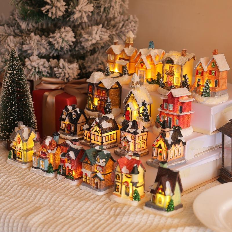 Jingchen new Christmas decorations resin hut colorful luminous house tabletop ornament