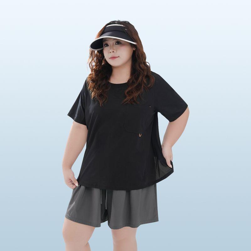 

Plus size women clothing [Ice Silk Breathable Cool T] Cool Feeling Loose Outdoor Sports Lightweight Short sleeve Antibacterial Quick-Drying T-shirt Classic Black-T-Shirt 4XL