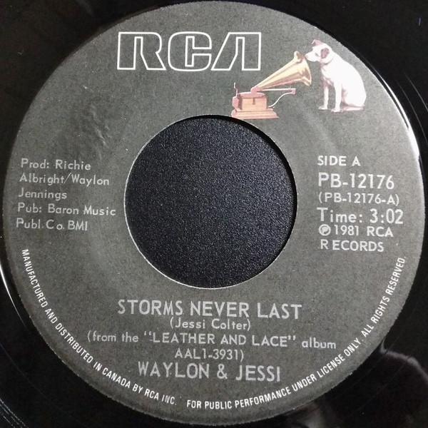 7inch Record WAYLON JENNINGS JESSI COLTER Storms Never Last PB12176 RCA 1981 Canada CountryFolk Used