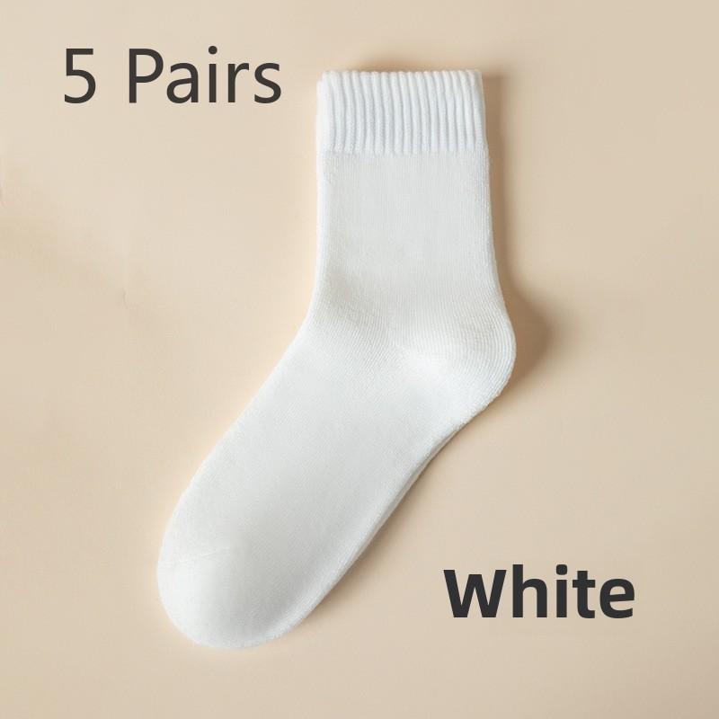 5 Pairs of Thick and Fleece Warm Loop Mid Calf Cotton Socks for Women In Autumn and Winter