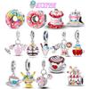 Original Charms Pink Colorful Doughnut Cake Ice Cream Coffee Cup Copper Beads Fit Women Bracelet Jewelry Diy Delicate Gift