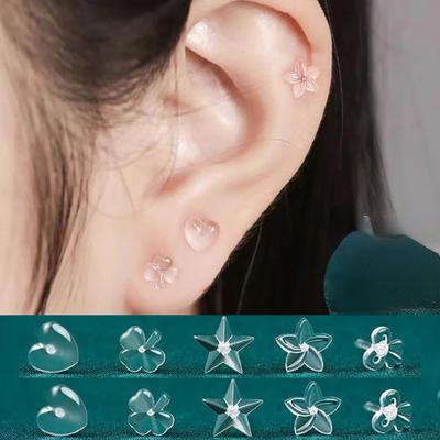 1 paio di orecchini in resina trasparenti invisibili antiallergici morbidi carini da donna studentessa stella a forma di cuore piercing all'orecchio