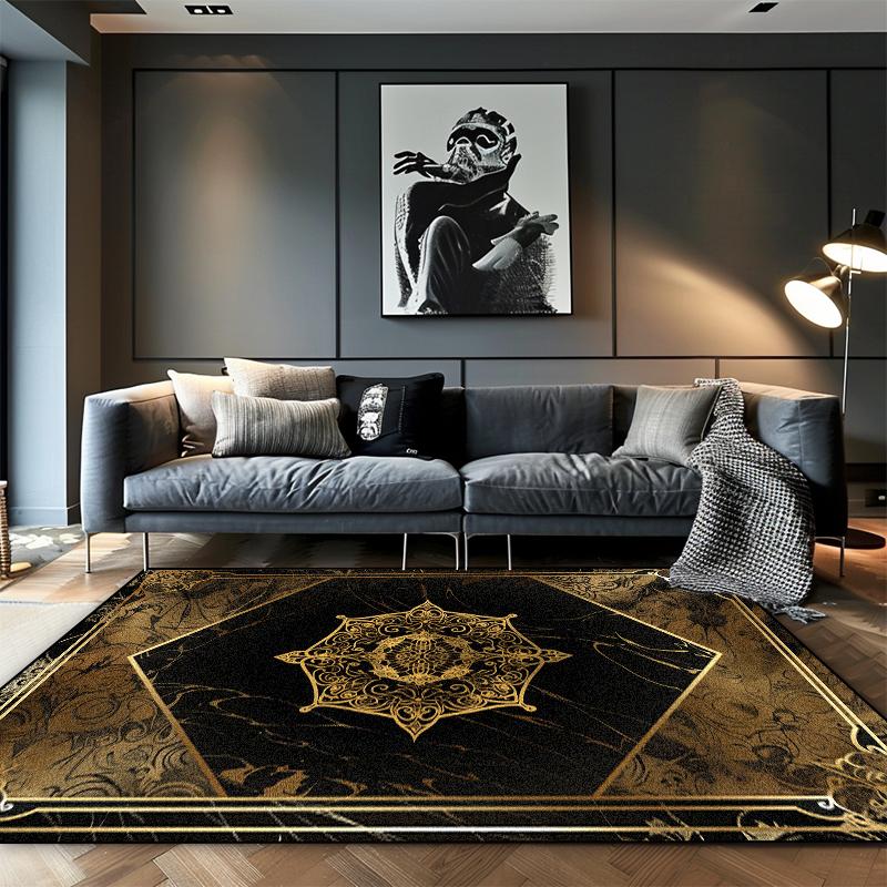 European Luxury Black Gold Living Room Carpets Cloakroom Non-slip Large Area Rugs Leisure Bedroom Coffee Table Washable Foot Mat