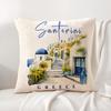 Greek Santorini Cushion Cover Linen Organic Fabric DoubleSided Printing Sofa Breathable Home Decor Gift Pillow Case