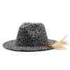 Woolen Leopard Print Top Hat, Flat-Brimmed Big Eave Hat, Couple Hat, Feather Jazz Hat.