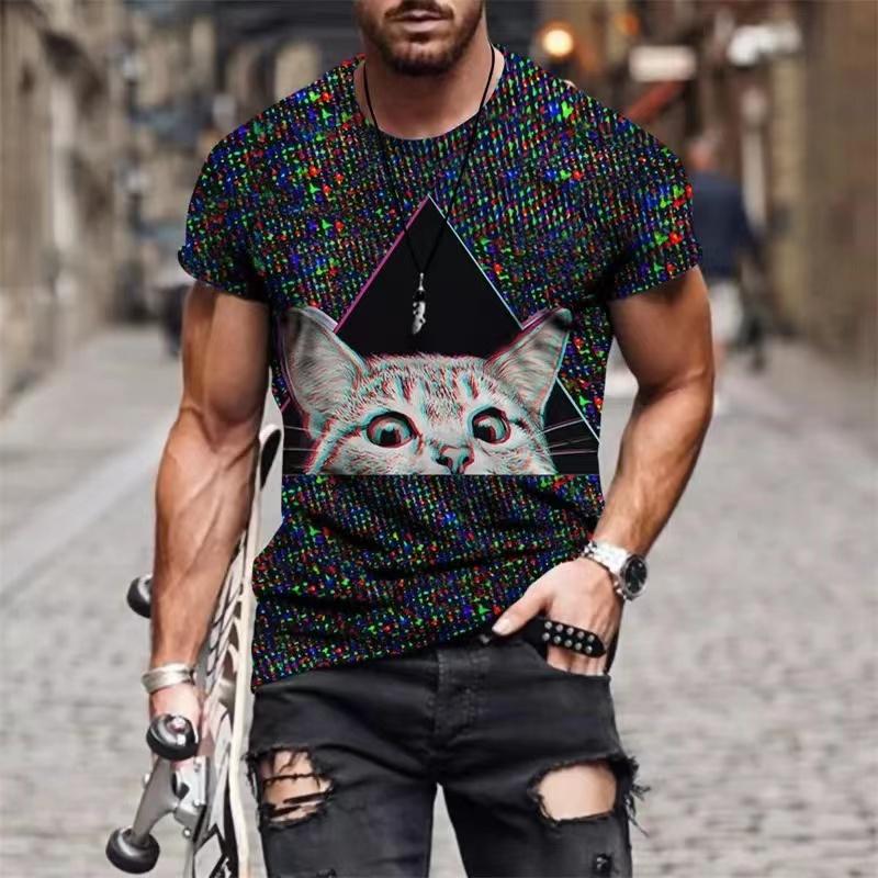 Animal Cat Print Men's T-shirt Harajuku Cute Loose Short-sleeved Tops Fashion Simple T Shirt Oversized Men Women Unisex Clothing